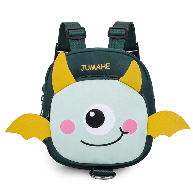 Dark Green Cute Cartoon Monster Pet Backpack | Small Dog Self-Wearing Snack Bag | Adjustable Harness with Leash Attachment and Waste Bag Dispenser - Image 1