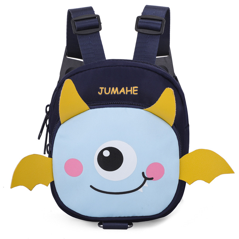 Navy Blue Cute Cartoon Monster Pet Backpack | Small Dog Self-Wearing Snack Bag | Adjustable Harness with Leash Attachment and Waste Bag Dispenser - Image 1