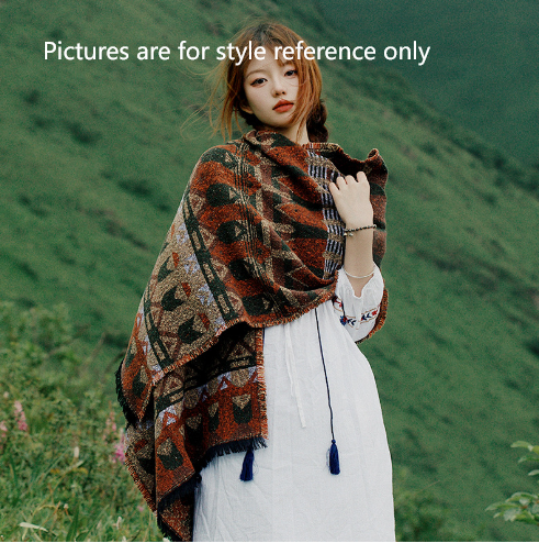 Red-beige Extra Large Ethnic Print Faux Lambswool Shawl - Cozy Winter Wrap Scarf (70x211cm) - Image 2