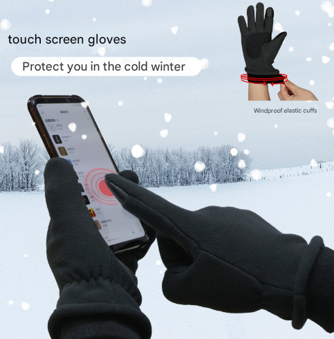 L Pink Warm Windproof Touchscreen Gloves - Anti-Slip Grip for Winter Cycling & Outdoor Sports - Image 3