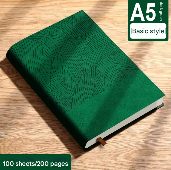 Green 2PCS Premium A5 Business Notebook | Soft Touch Faux Leather Diary | 200 Pages Thickened Journal | Elegant Geometric Pattern - Image 1