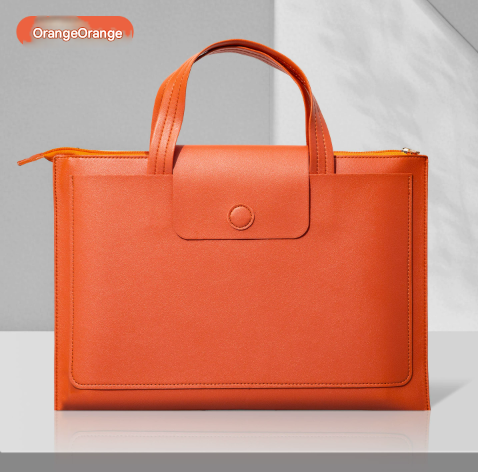 Orange Premium PU Leather Handheld Document Bag | Professional A4 File Organizer | Zippered Business Portfolio Tote - Image 1