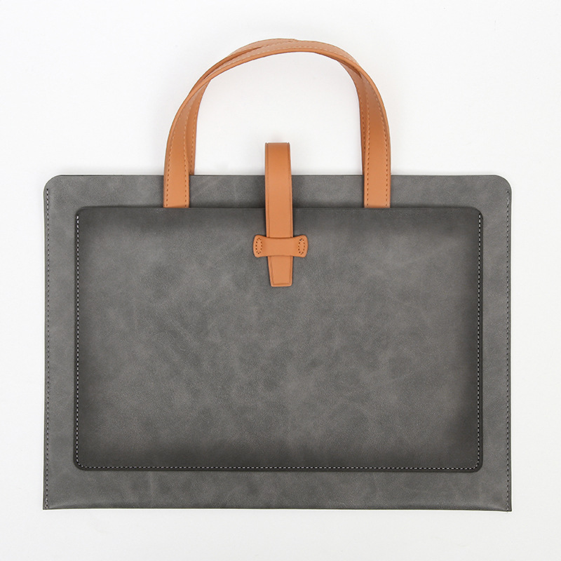 Grey Professional Large Capacity PU Leather Briefcase | Waterproof Business Document Bag | A4 File Portfolio Tote - Image 1