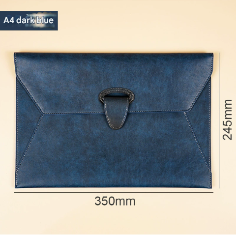 Dark Blue Professional A4 PU Leather Document Bag | Magnetic Clasp Business Portfolio | Waterproof File Pouch for Contracts - Image 1