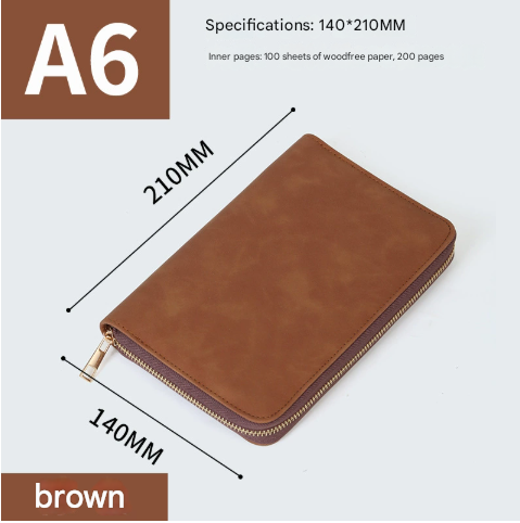 Brown Premium A5 Zippered PU Leather Notebook | 200 Pages High-Quality Paper | Multifunctional Business Organizer & Diary - Image 1