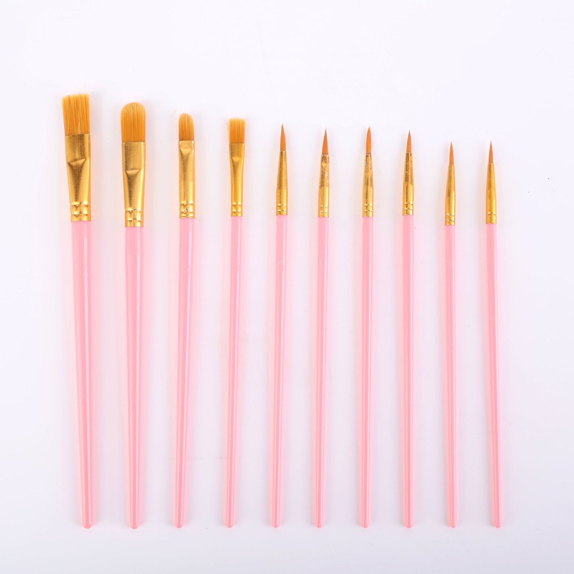Pink Versatile 10-Piece Artist Paint Brush Set (10 Sets Included) - for Acrylic, Oil, Watercolor & Gouache Painting - Image 1
