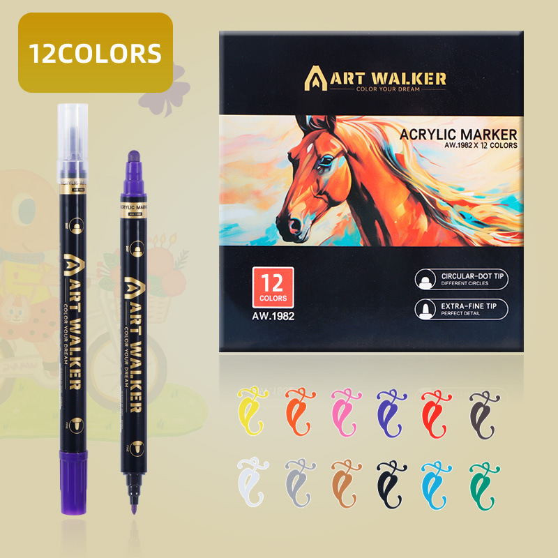 2PCS 12-Colour Dual Tip Acrylic Paint Pens - Quick-Dry Waterproof Markers for Kids' Art & Crafts, Rock Painting - Image 1