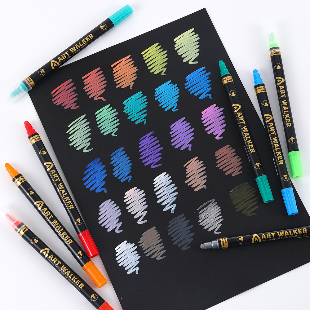2PCS 12-Colour Dual Tip Acrylic Paint Pens - Quick-Dry Waterproof Markers for Kids' Art & Crafts, Rock Painting - Image 2