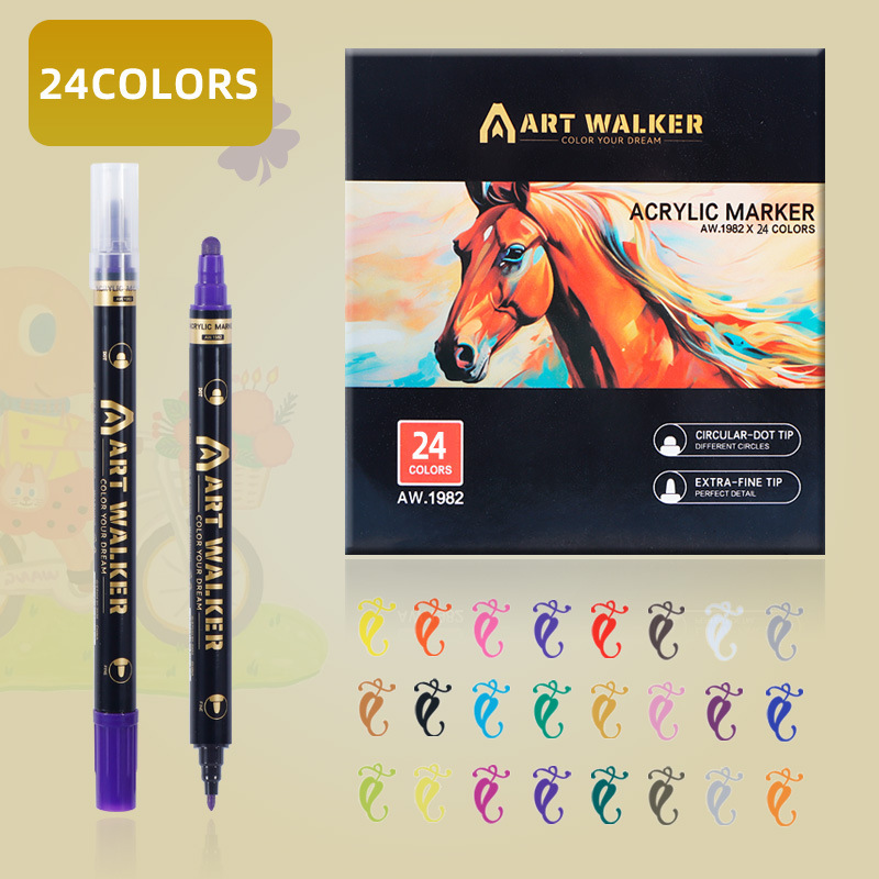 24-Colour Dual Tip Acrylic Paint Pens - Quick-Dry Waterproof Markers for Kids' Art & Crafts, Rock Painting - Image 1