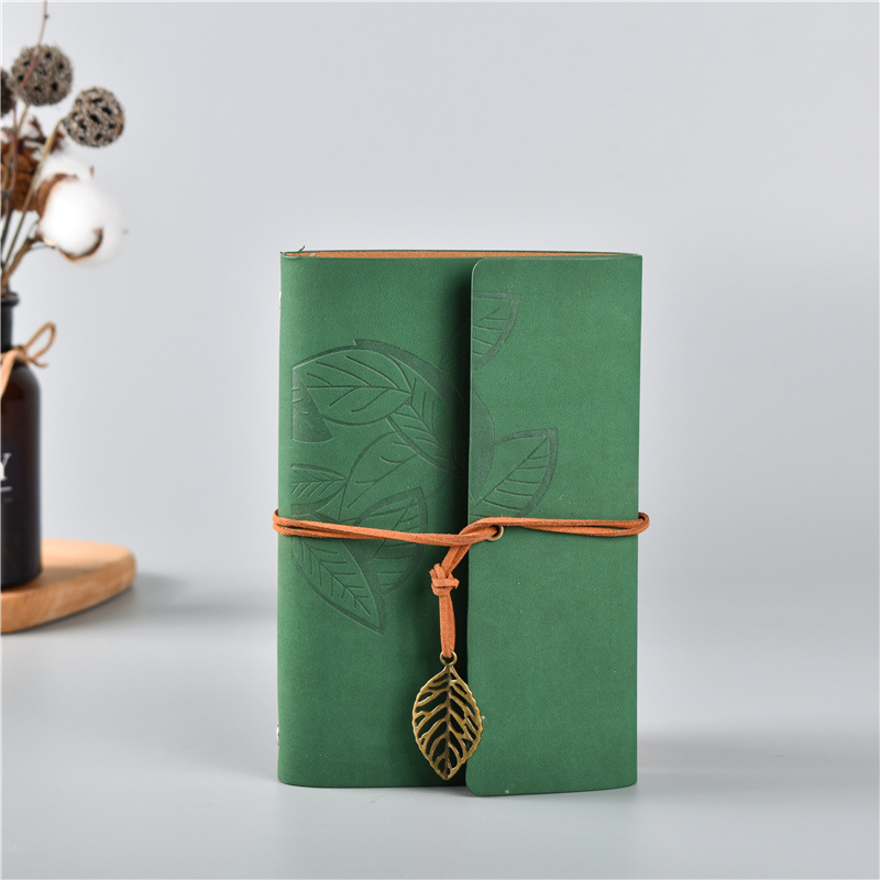 2PCS Green Vintage A5 PU Leather Journal with Leaf Charm - Ring Bound Refillable Notebook Set - Image 1