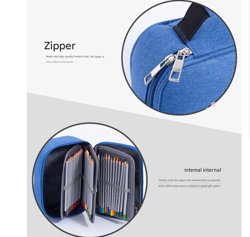 Grey  Multi-functional Oxford Cloth Storage for Students, Large Capacity 72-Slot Pencil Case -Artists & Stationery (23x7x16 cm, 228g) - Image 3