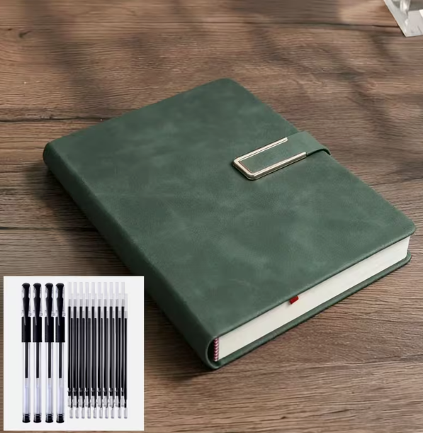 25-Piece Premium A5 Business Notebook Set | Soft PU Leather Journal with 4 Pens and 20 Ink Refills | Professional Writing Stationery Kit - Image 1