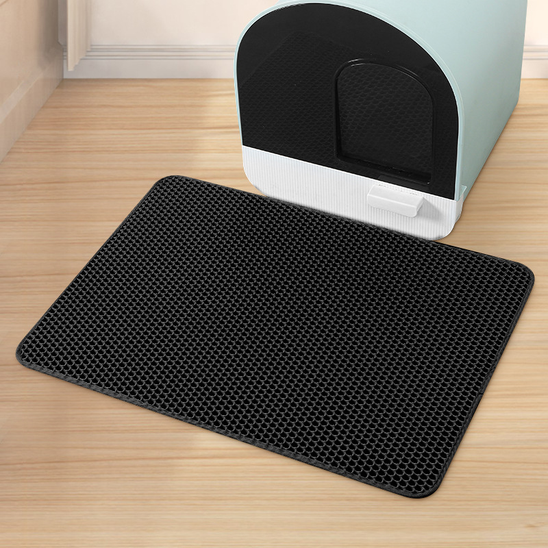 Black Large Double-Layer Cat Litter Trapping Mat - Waterproof EVA Honeycomb Design for Scatter Control (45cm x 60cm) - Image 1
