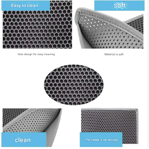 Black Large Double-Layer Cat Litter Trapping Mat - Waterproof EVA Honeycomb Design for Scatter Control (45cm x 60cm) - Image 2
