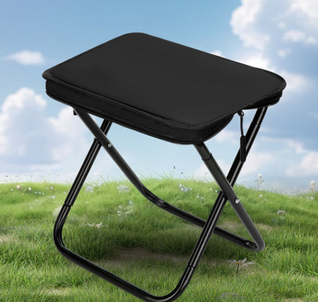 Black Heavy Duty Portable Folding Stool | Compact Lightweight Camping Seat with Carry Bag | Breathable Oxford Fabric for Fishing & Travel - Image 1