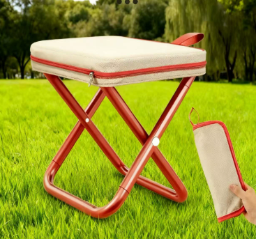Red Heavy Duty Portable Folding Stool | Compact Lightweight Camping Seat with Carry Bag | Breathable Oxford Fabric for Fishing & Travel - Image 1