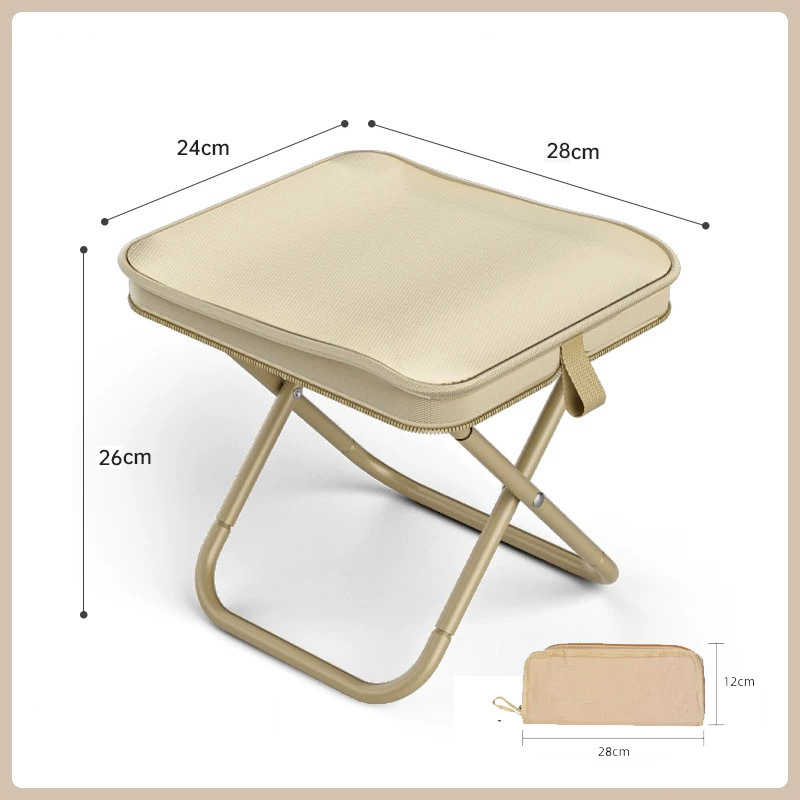 Beige Premium 2-Piece Portable Folding Stool Set | Lightweight Compact Camping Chairs | Durable Outdoor Seats for Fishing, Picnics, and Hiking - Image 1