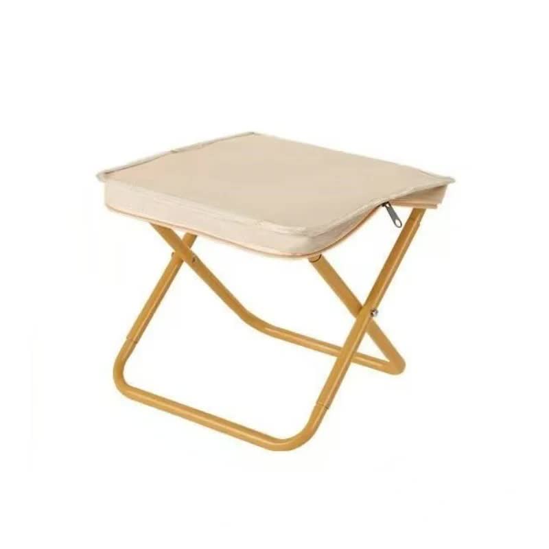 Beige Outdoor Folding Stool with Carrying Handle - Portable Camping Seat, Fishing Chair, Collapsible Zipper Stool for Outdoors, Queueing, and More - Image 1