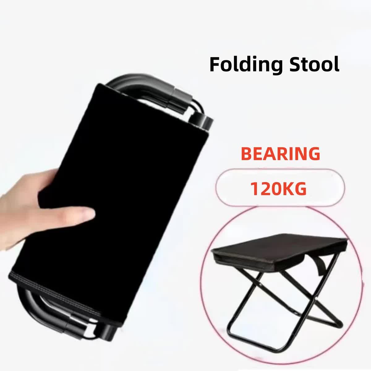 Beige Outdoor Folding Stool with Carrying Handle - Portable Camping Seat, Fishing Chair, Collapsible Zipper Stool for Outdoors, Queueing, and More - Image 3