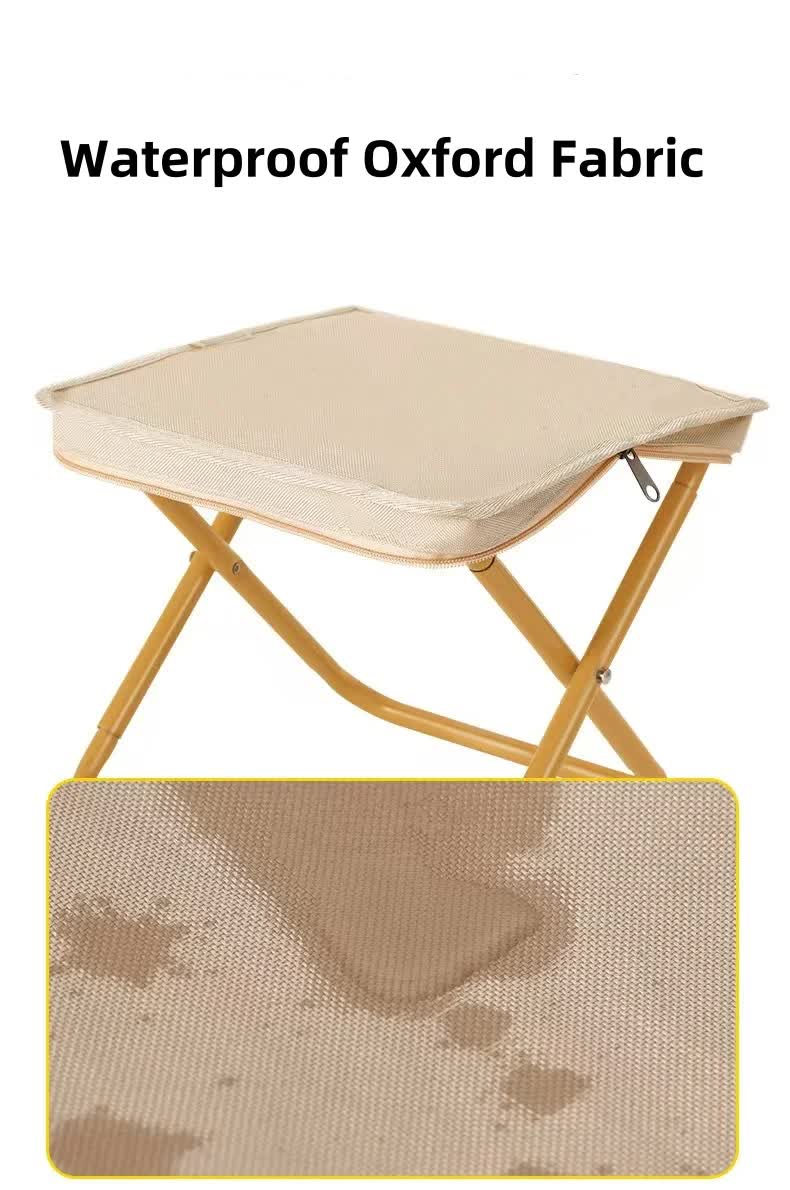 Beige Outdoor Folding Stool with Carrying Handle - Portable Camping Seat, Fishing Chair, Collapsible Zipper Stool for Outdoors, Queueing, and More - Image 4