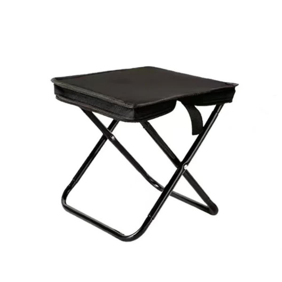 Black Outdoor Folding Stool with Carrying Handle - Portable Camping Seat, Fishing Chair, Collapsible Zipper Stool for Outdoors, Queueing, and More - Image 1