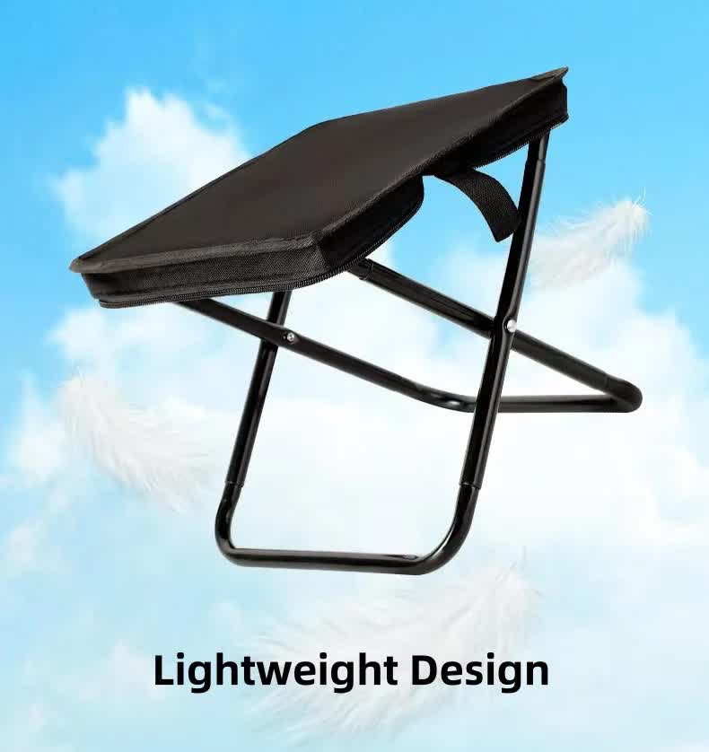 Black Outdoor Folding Stool with Carrying Handle - Portable Camping Seat, Fishing Chair, Collapsible Zipper Stool for Outdoors, Queueing, and More - Image 5