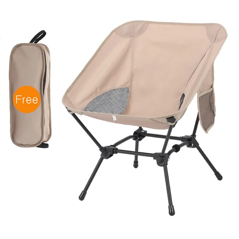 Beige Portable Lightweight Folding Beach Chair - Compact Fishing Chair with Square Legs for Outdoor Use - Image 1