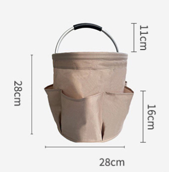 Khaki 17L Collapsible Handheld Storage Bucket | Multi-Pocket Portable Camping & Picnic Basket | Durable Waterproof Organizer for Beach, Bath and Shopping - Image 2