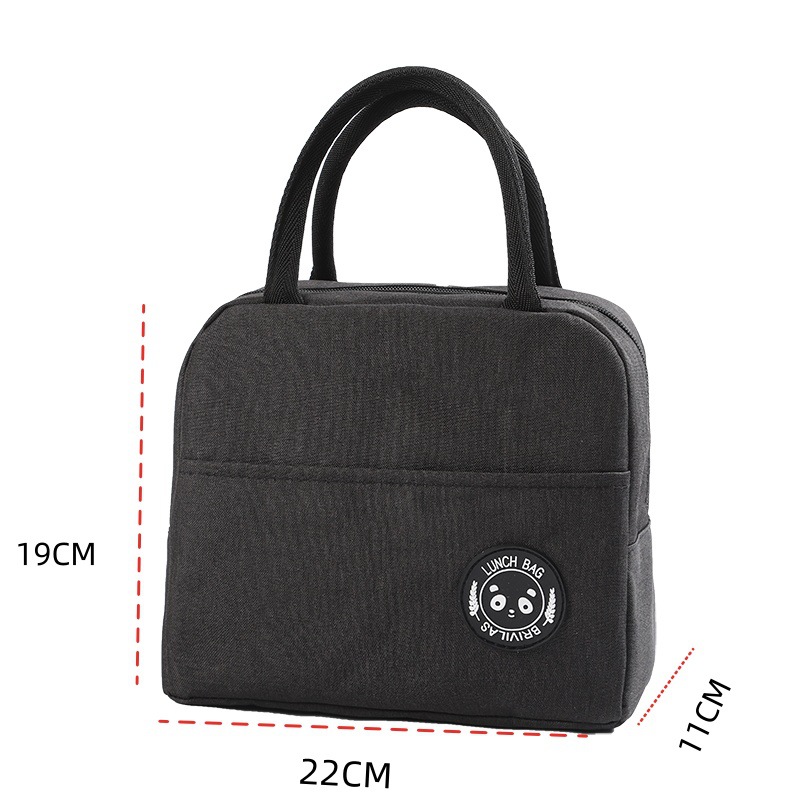 Black Portable Insulated Lunch Bag for Kids & Adults | Cute Panda Thermal Bento Tote | Lightweight Water-Resistant Meal Prep Bag - Image 1