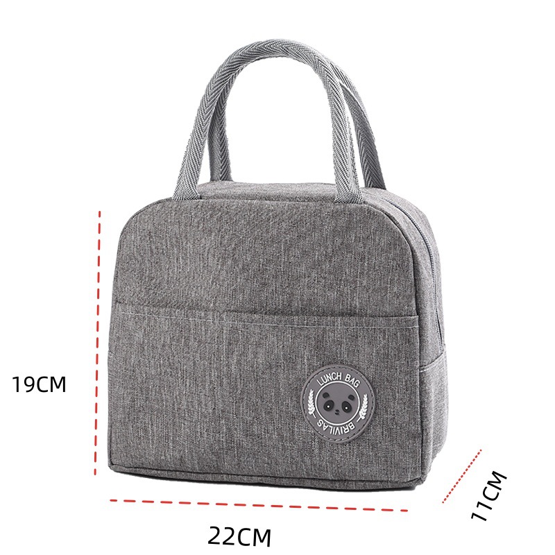 Grey Portable Insulated Lunch Bag for Kids & Adults | Cute Panda Thermal Bento Tote | Lightweight Water-Resistant Meal Prep Bag - Image 1