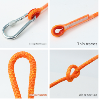 Orange 10mm Double Hook Climbing Rope Set - 15m Durable Outdoor Safety Rescue Cord - Image 2