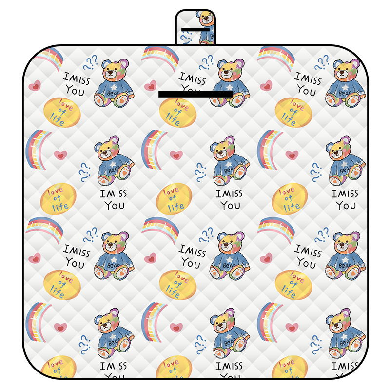 Rainbow Bear Thick Waterproof Foldable Picnic Mat - 150x200cm for Camping & Beach - Image 1