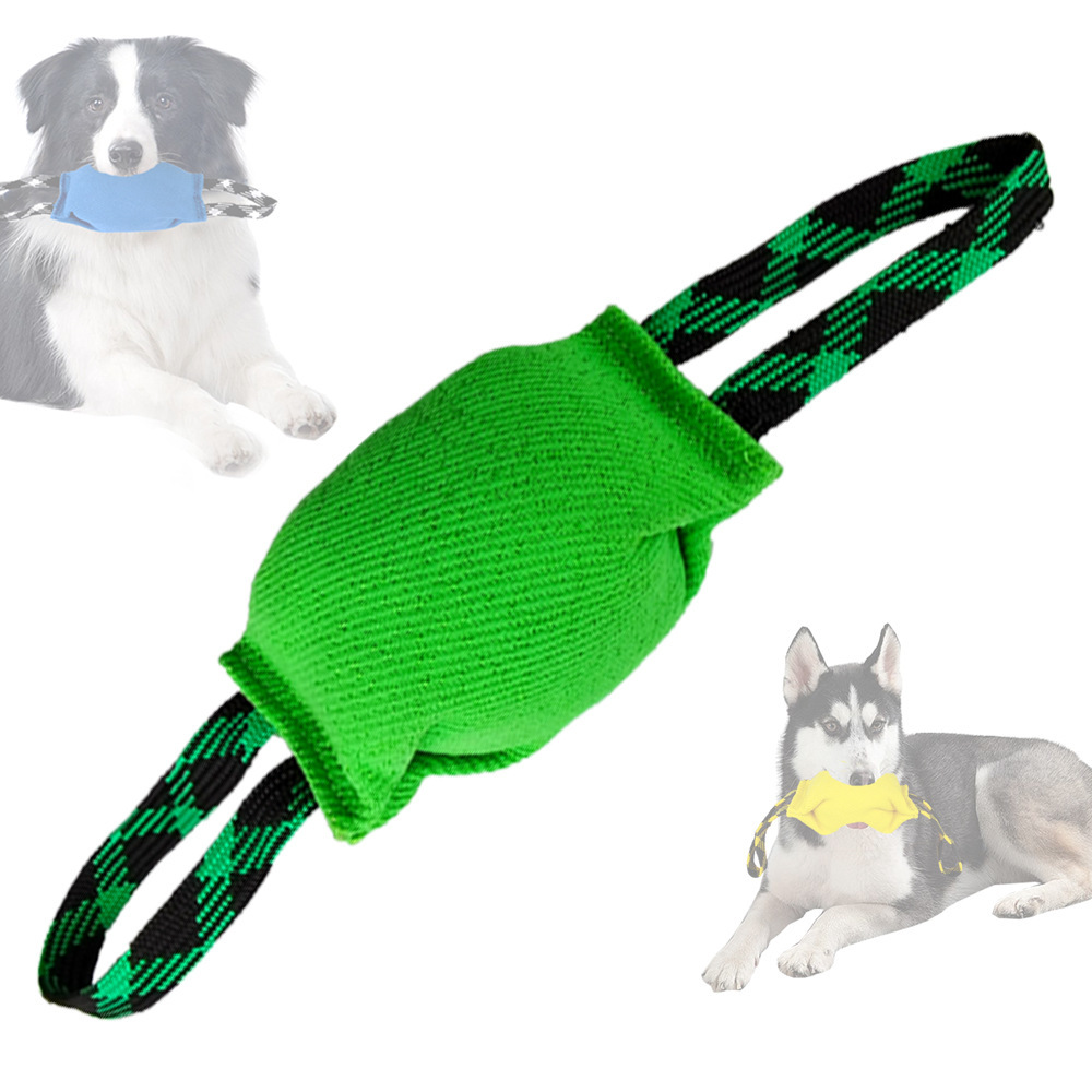 Green Durable Dog Tug Toy with 2 Handles - Interactive Bite Pillow for Training & Tug of War - Image 1
