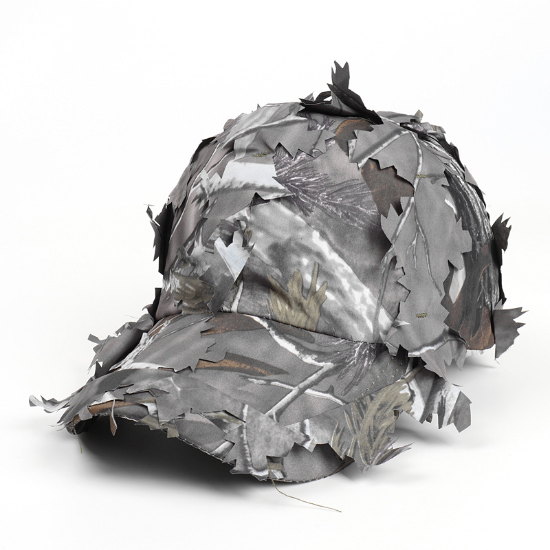 Grey 3D Leaf Camouflage Baseball Cap – American-Style Outdoor Tactical Hat for Hunting, Camping & Survival - Image 1