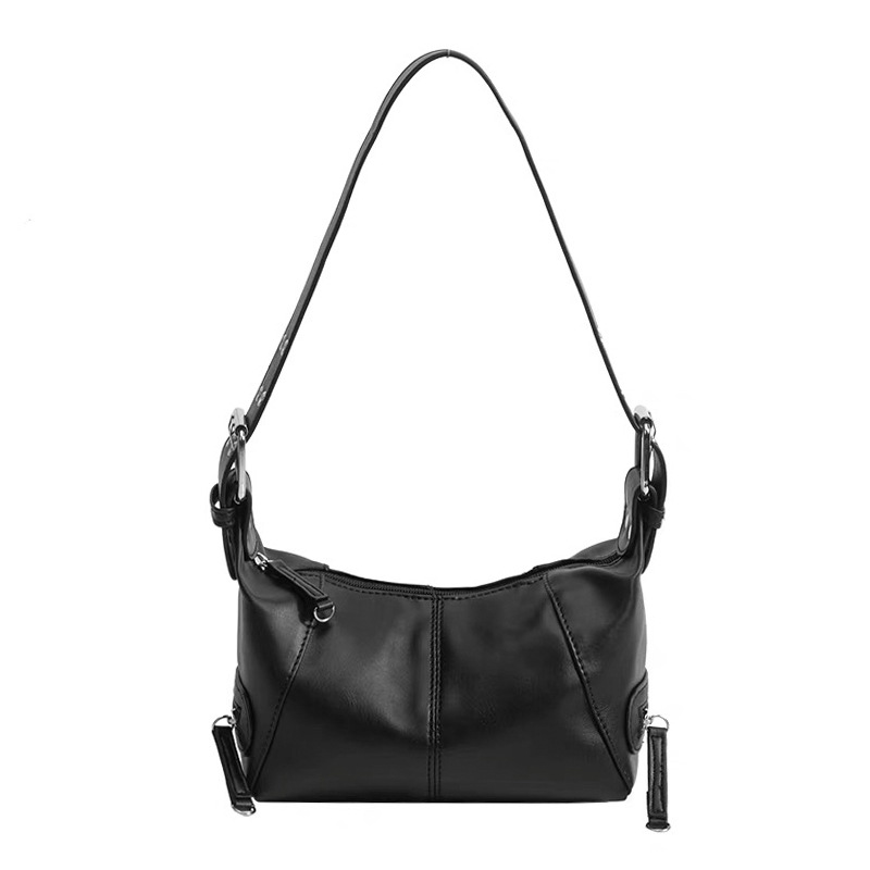 Black PU Leather Zippered Shoulder Bag – Retro European Style Crossbody and Handheld Bag - Image 1