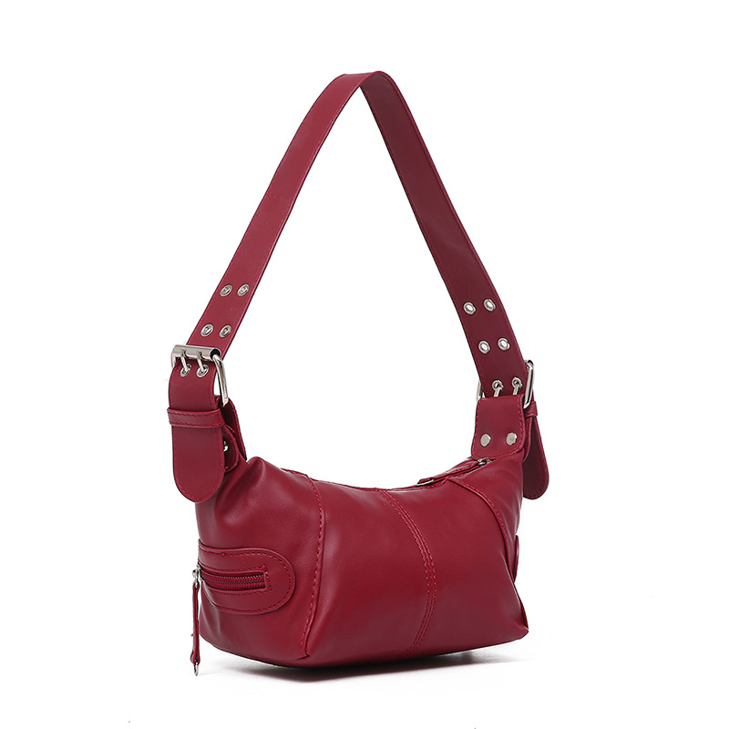 Red PU Leather Zippered Shoulder Bag – Retro European Style Crossbody and Handheld Bag - Image 1