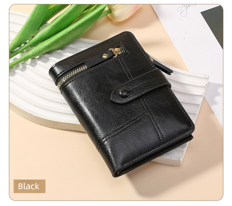 Black Soft PU Leather Women's Wallet – Compact Foldable Wallet with Multiple Card Slots and Zippered Compartment - Image 1