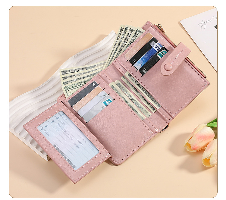 Black Soft PU Leather Women's Wallet – Compact Foldable Wallet with Multiple Card Slots and Zippered Compartment - Image 4