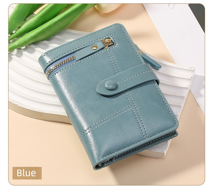 Blue Soft PU Leather Women's Wallet – Compact Foldable Wallet with Multiple Card Slots and Zippered Compartment - Image 1