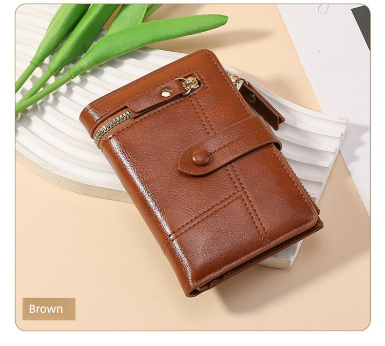 Brown Soft PU Leather Women's Wallet – Compact Foldable Wallet with Multiple Card Slots and Zippered Compartment - Image 1