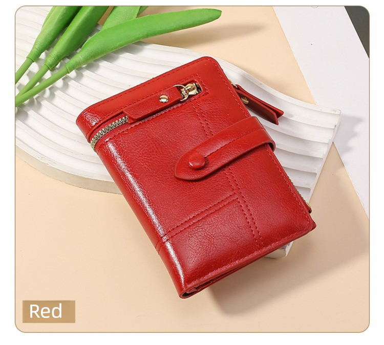 Red Soft PU Leather Women's Wallet – Compact Foldable Wallet with Multiple Card Slots and Zippered Compartment - Image 1
