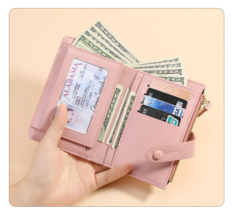 Red Soft PU Leather Women's Wallet – Compact Foldable Wallet with Multiple Card Slots and Zippered Compartment - Image 5
