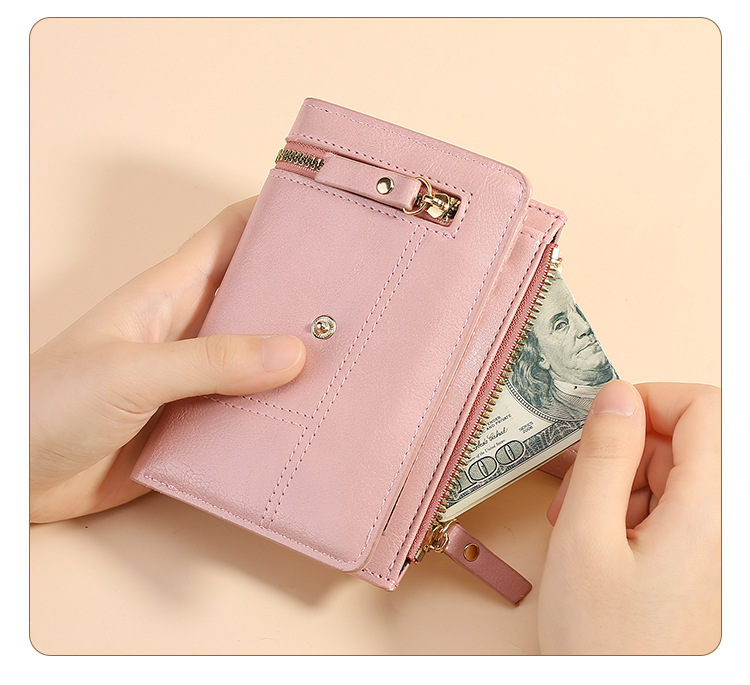 Red Soft PU Leather Women's Wallet – Compact Foldable Wallet with Multiple Card Slots and Zippered Compartment - Image 6