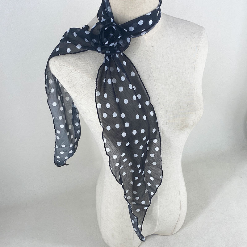 2 Pcs Black Dot Pattern Rose Flower Thin Scarf – Elegant and Versatile Neck Wrap for Women - Image 1