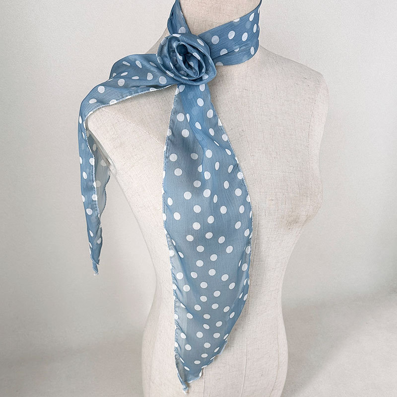 2 Pcs Blue Dot Pattern Rose Flower Thin Scarf – Elegant and Versatile Neck Wrap for Women - Image 1