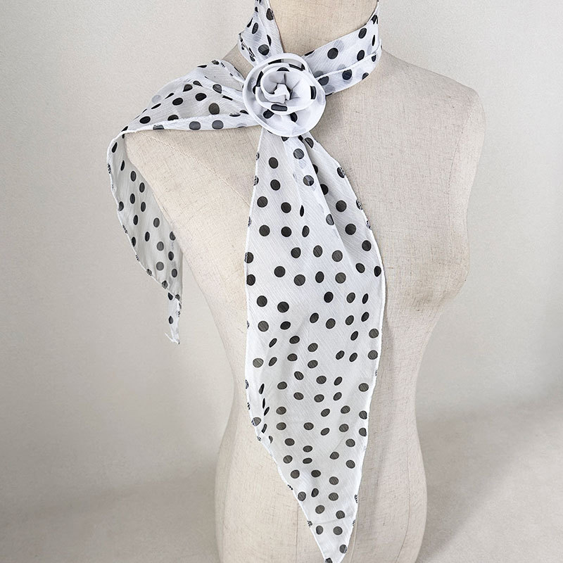 2 Pcs White Dot Pattern Rose Flower Thin Scarf – Elegant and Versatile Neck Wrap for Women - Image 1