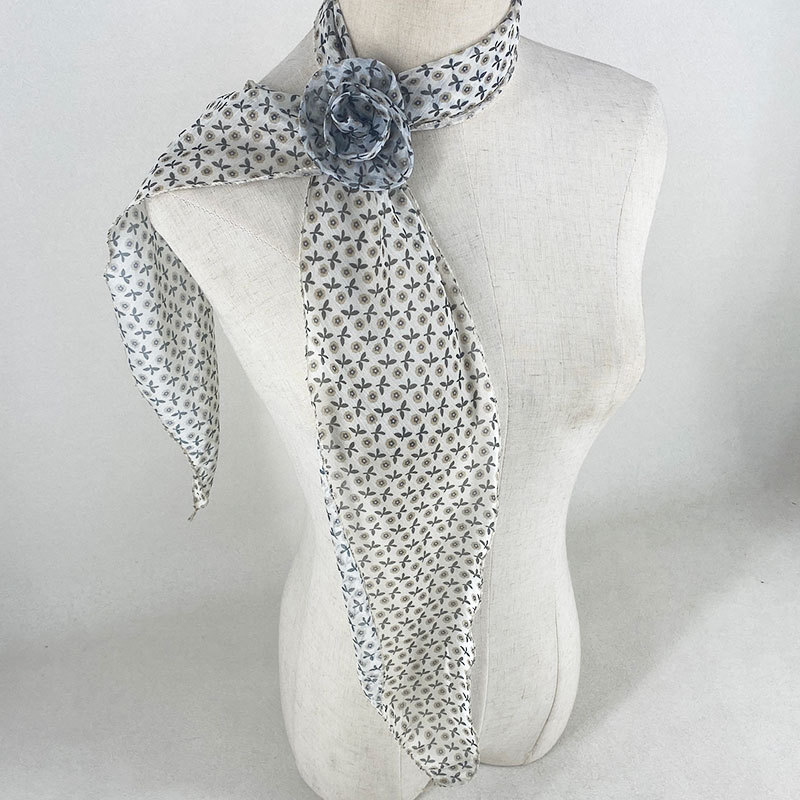 2 Pcs White Clover Pattern Rose Flower Thin Scarf – Elegant and Versatile Neck Wrap for Women - Image 1