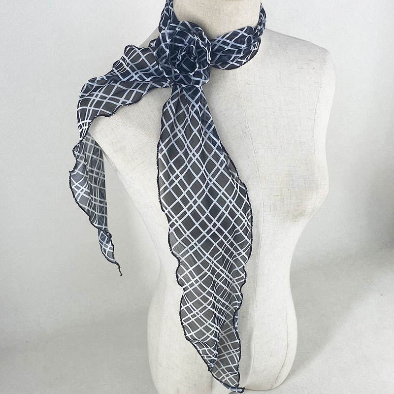 2 Pcs Black Plaid Pattern Rose Flower Thin Scarf – Elegant and Versatile Neck Wrap for Women - Image 1