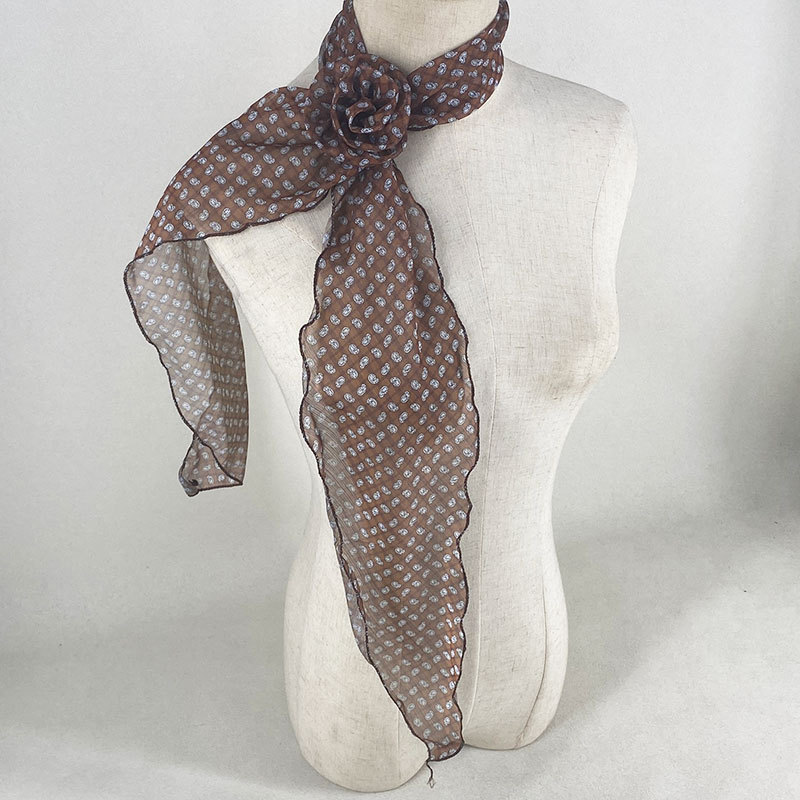 2 Pcs Brown Fruit Pattern Rose Flower Thin Scarf – Elegant and Versatile Neck Wrap for Women - Image 1