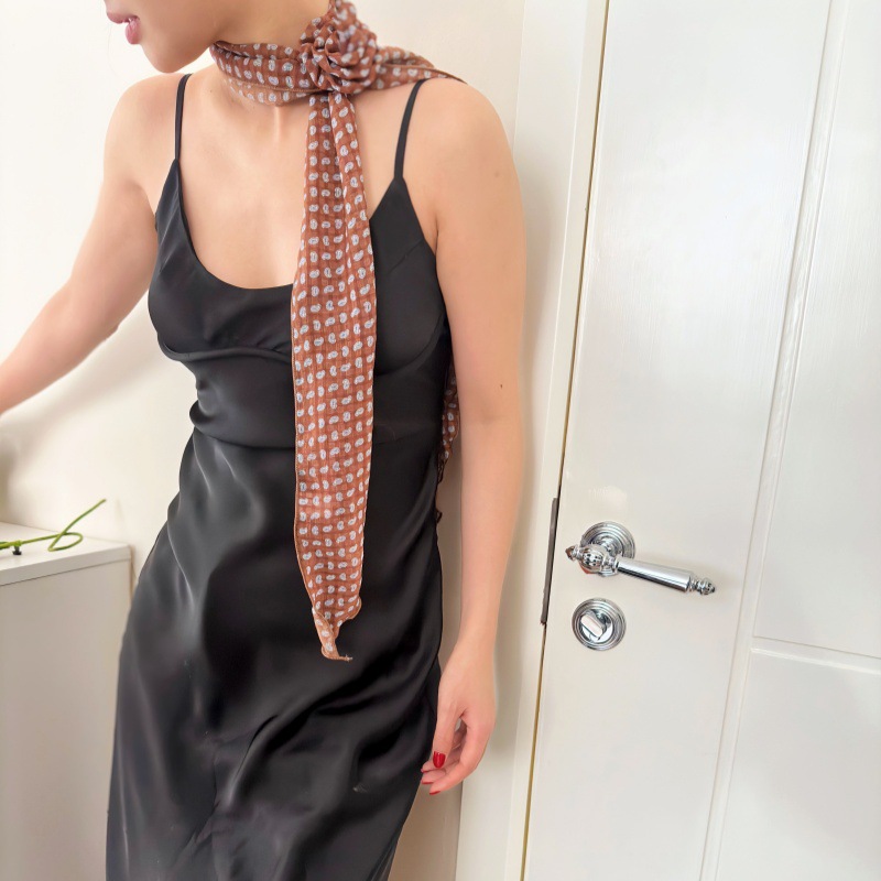 2 Pcs Brown Fruit Pattern Rose Flower Thin Scarf – Elegant and Versatile Neck Wrap for Women - Image 5